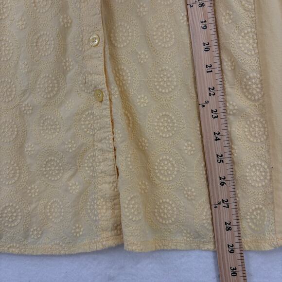 Woman Within Blouse Size 1X Yellow Embroidered Button Up Elbow Sleeve Cotton - Picture 8 of 8